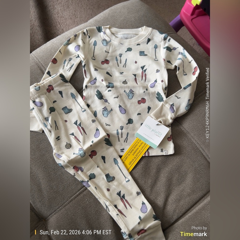 Little Planet Kids Pajama Set - Cream with Garden Print